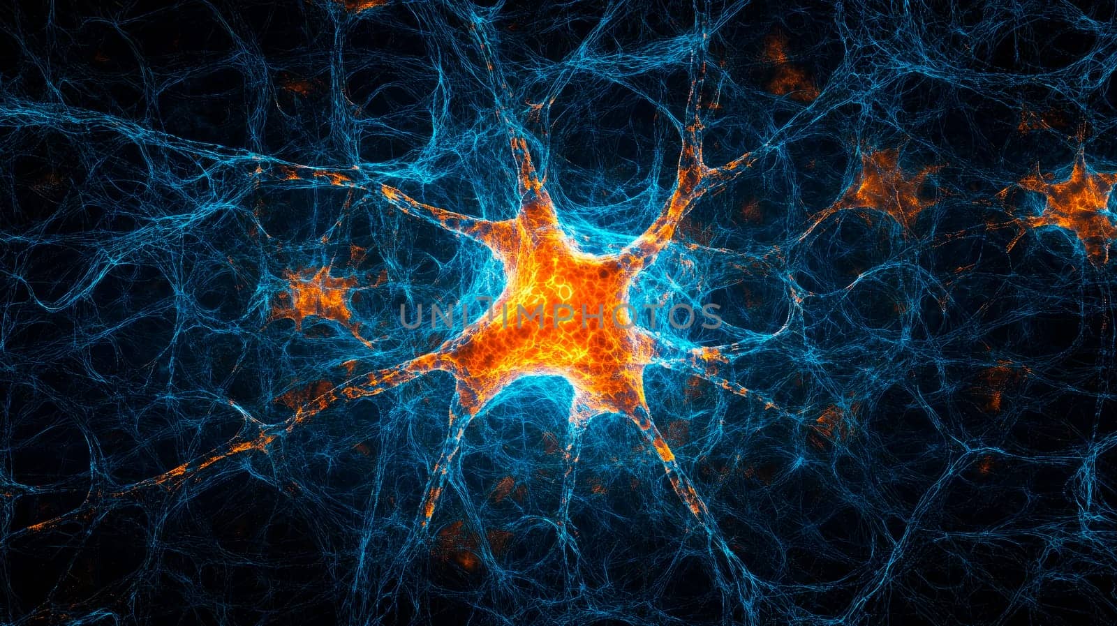 Neuron system net structure. Research of the human nerve network. Human mind cells data analysis. AI generated