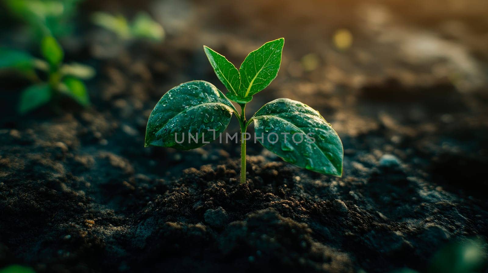 Small green plant is growing in the garden. New beginning concept.. AI generated