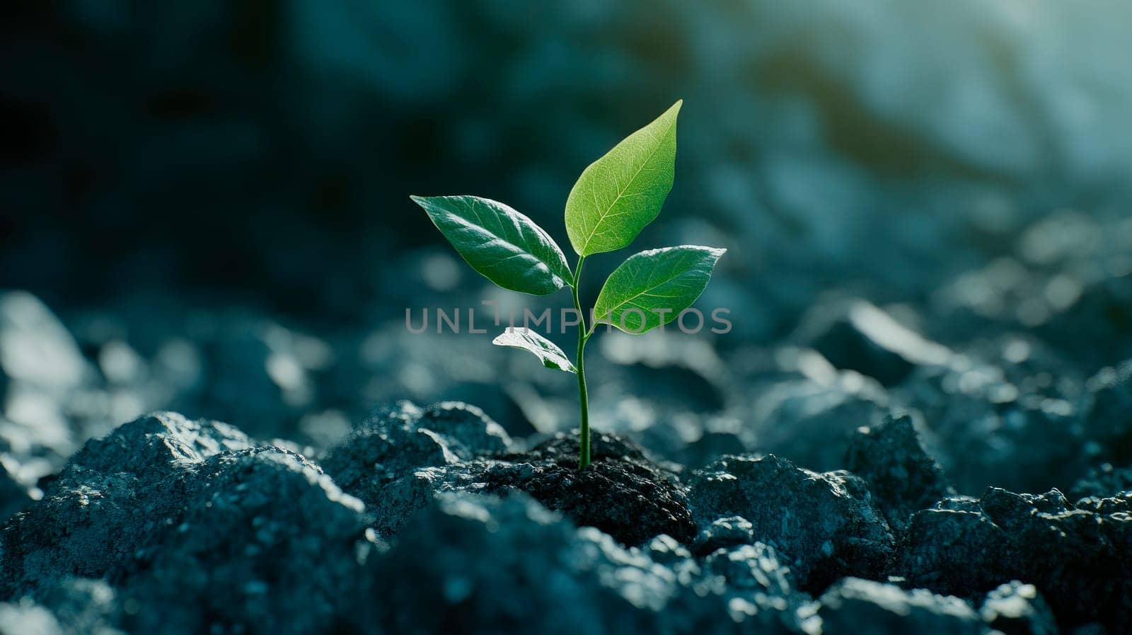 Small green plant is growing in the soil. Ecology concept. AI generated