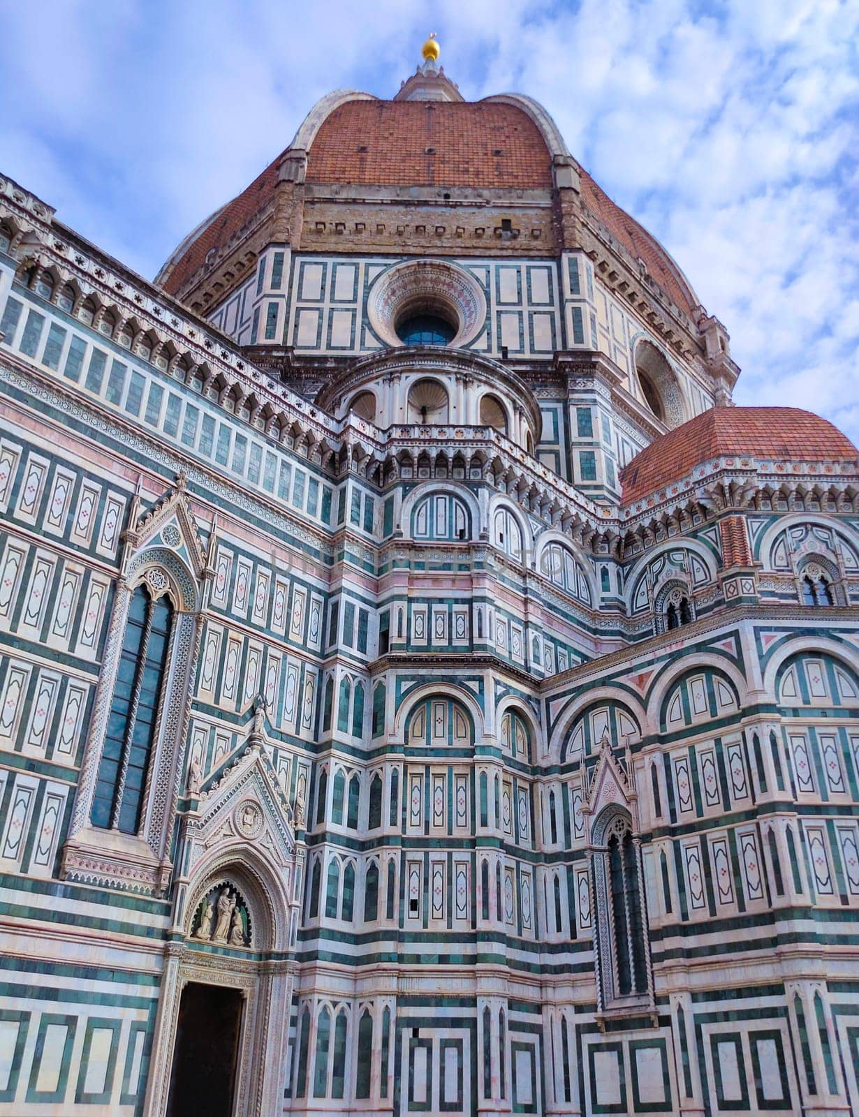 Details of the exterior of the Santa Maria del Fiore Cathedral of Saint Mary of the Flower - the main church of Florence at Tuscany, Italy.