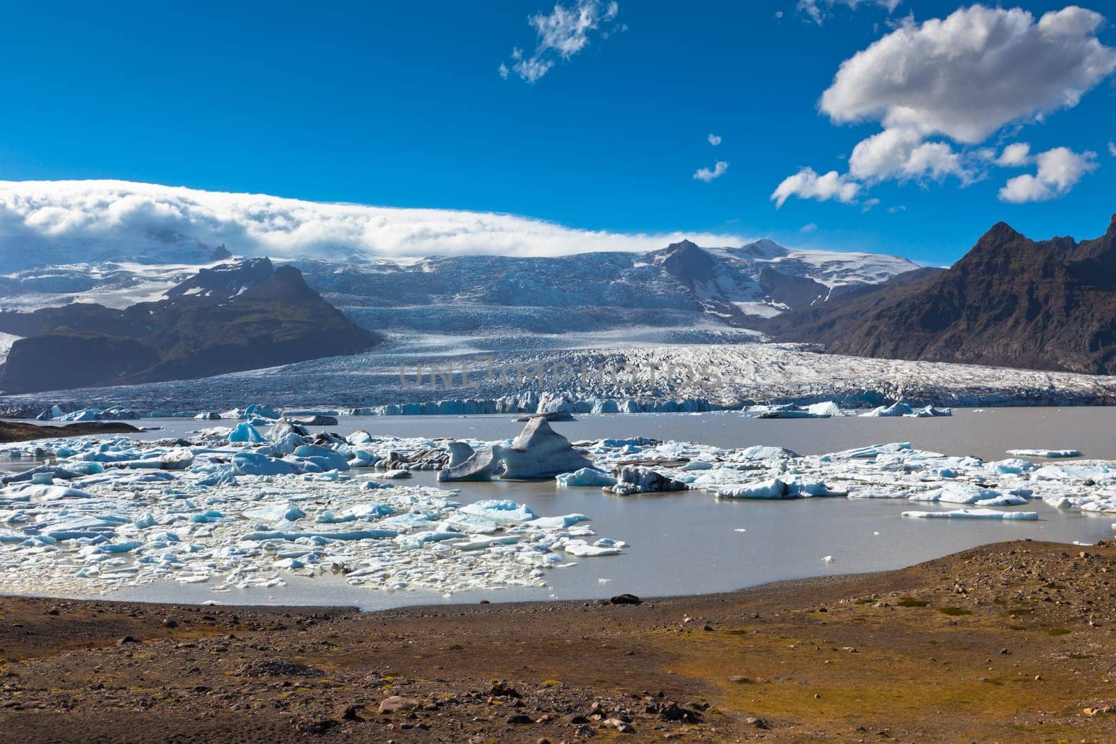 Jokulsarlon Glacier Lagoon in Vatnajokull National Park, Iceland. Horizontal shot