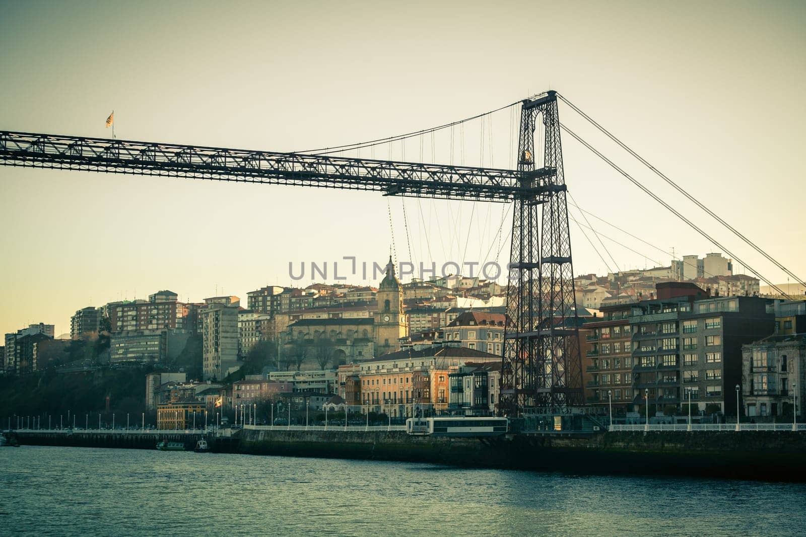 The Bizkaia suspension transporter bridge (Puente de Vizcaya) in Portugalete, Spain. The Bridge crossing the mouth of the Nervion River.