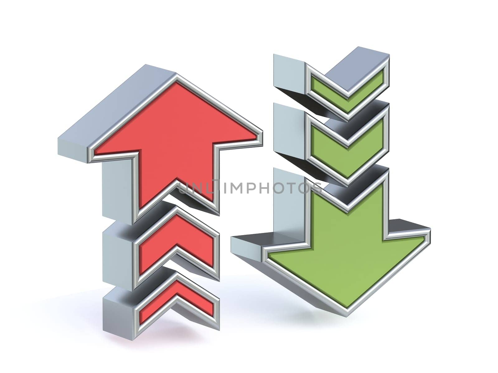 Upload download arrows 3D rendering illustration isolated on white background