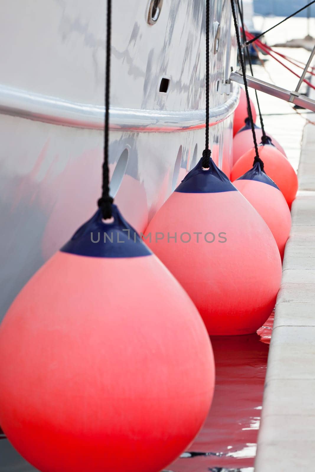 Sailboat Side Fenders CloseUp. Vertical shot