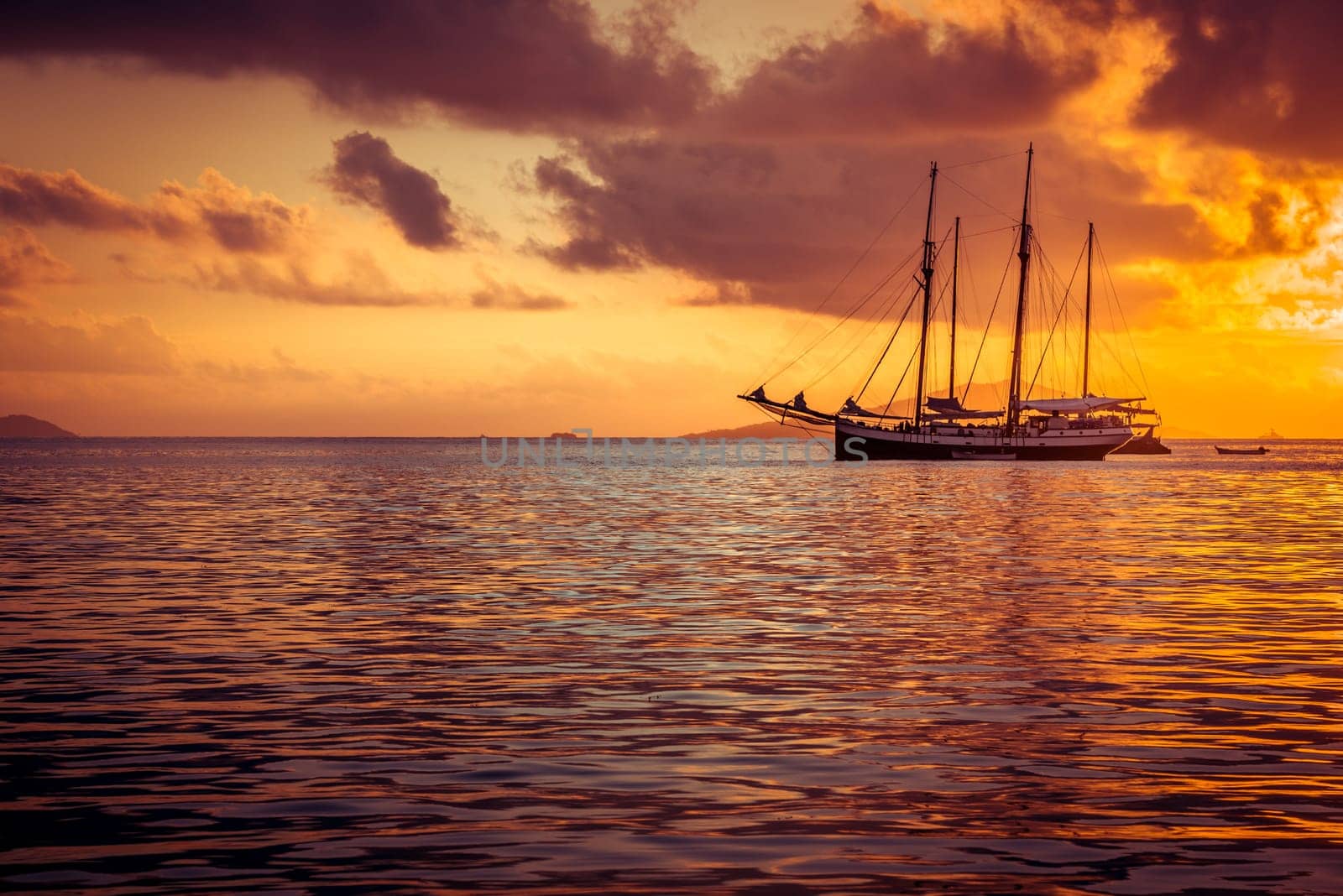 Recreational Yacht at the Indian Ocean. Beautiful sunset