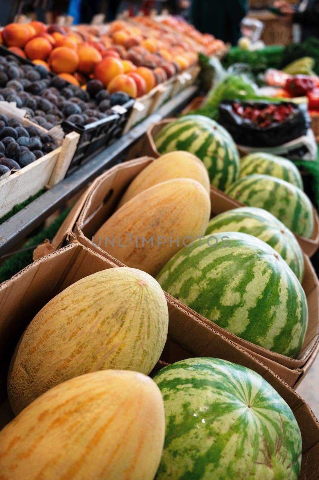 Assortment of fresh fruits and vegetables at market