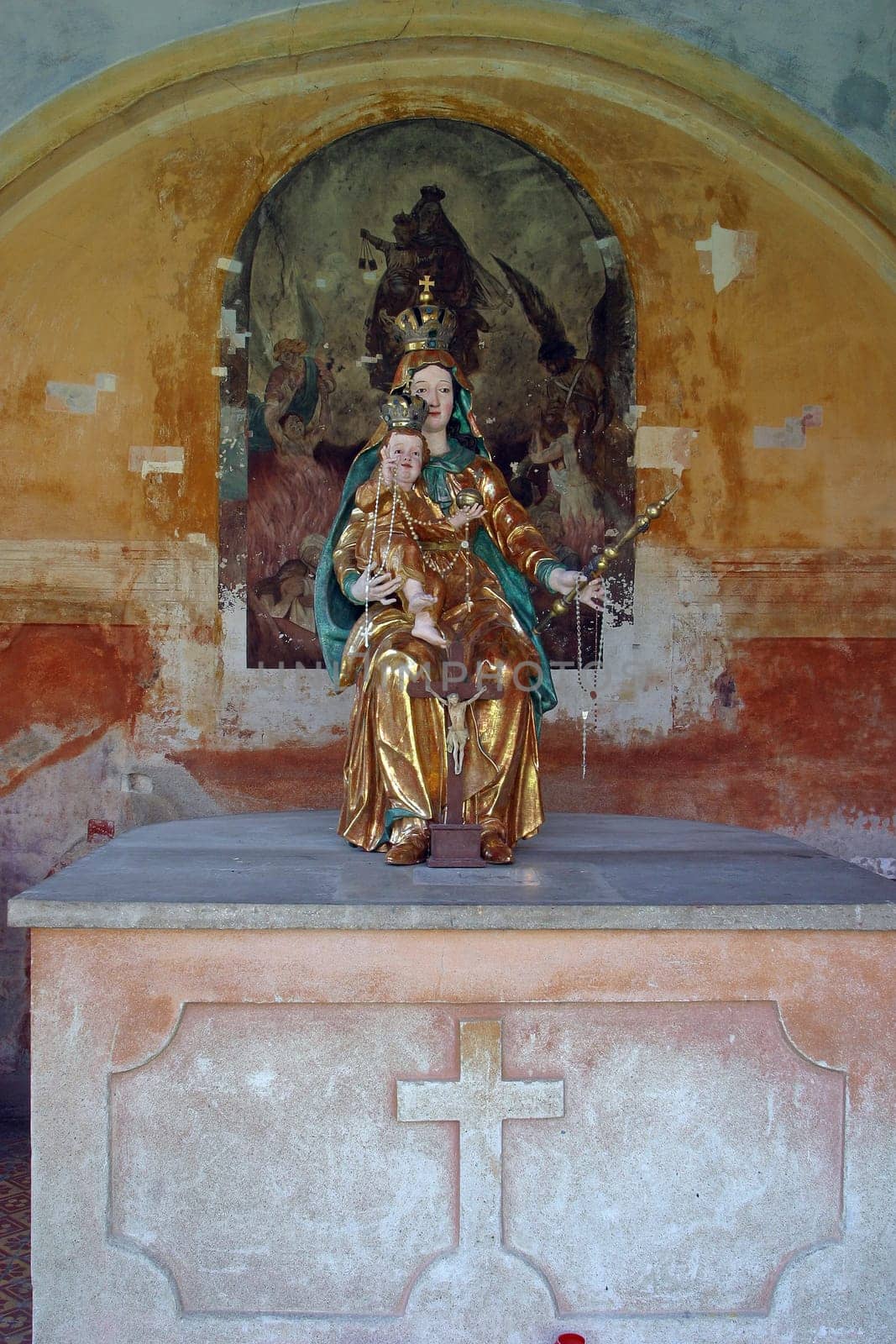 Madonna with the infant Jesus on a throne in the church of Our Lady of Jerusalem at Trski Vrh in Krapina, Croatia