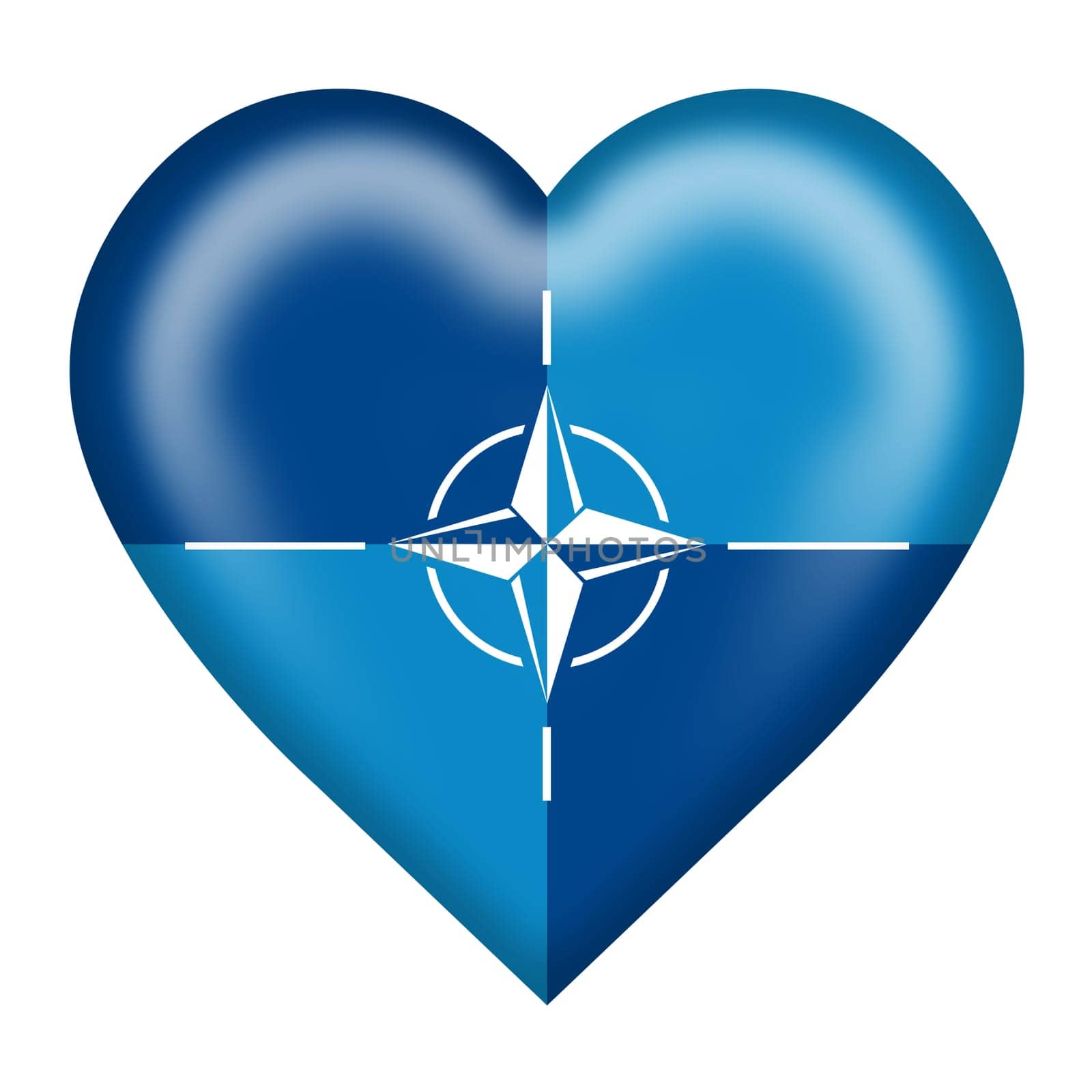 A NATO OTAN flag heart button isolated on white with clipping path