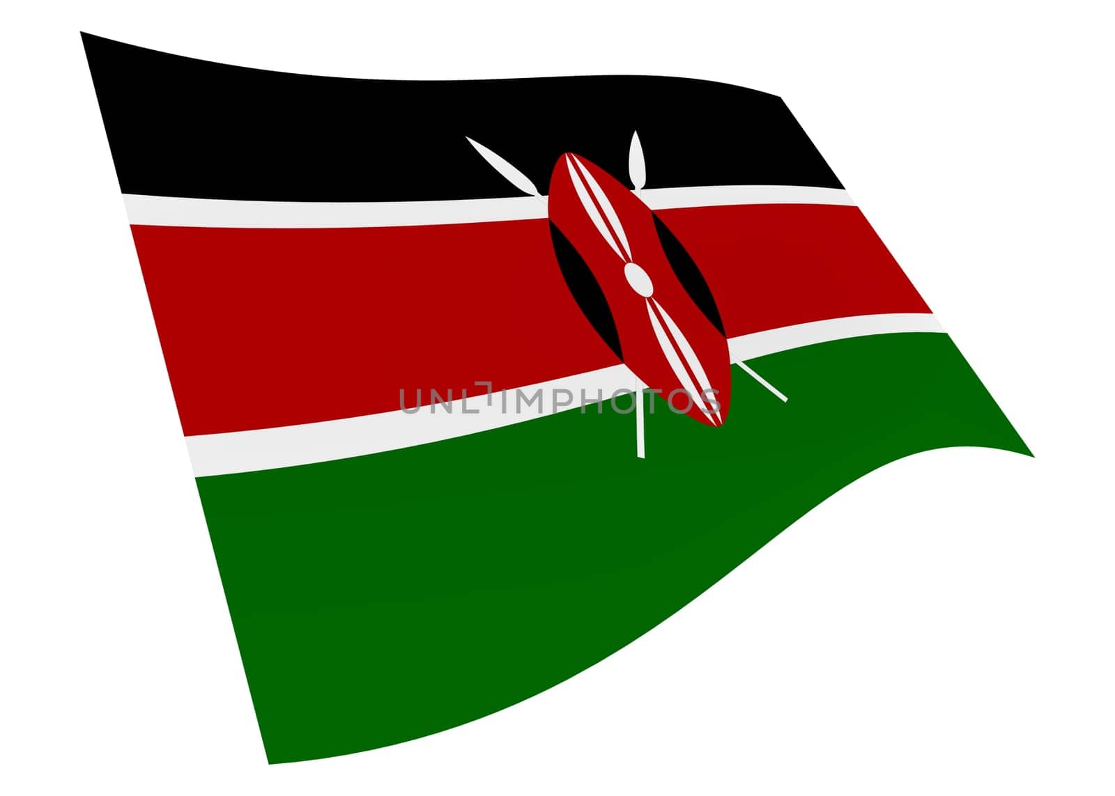 A Kenya waving flag 3d illustration isolated on white with clipping path