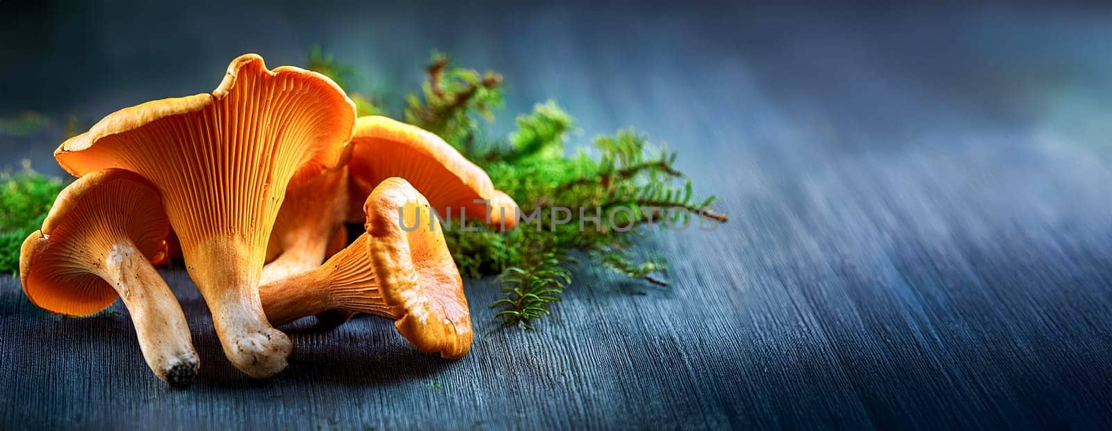 Raw, freshly harvested chanterelles with room for textures.