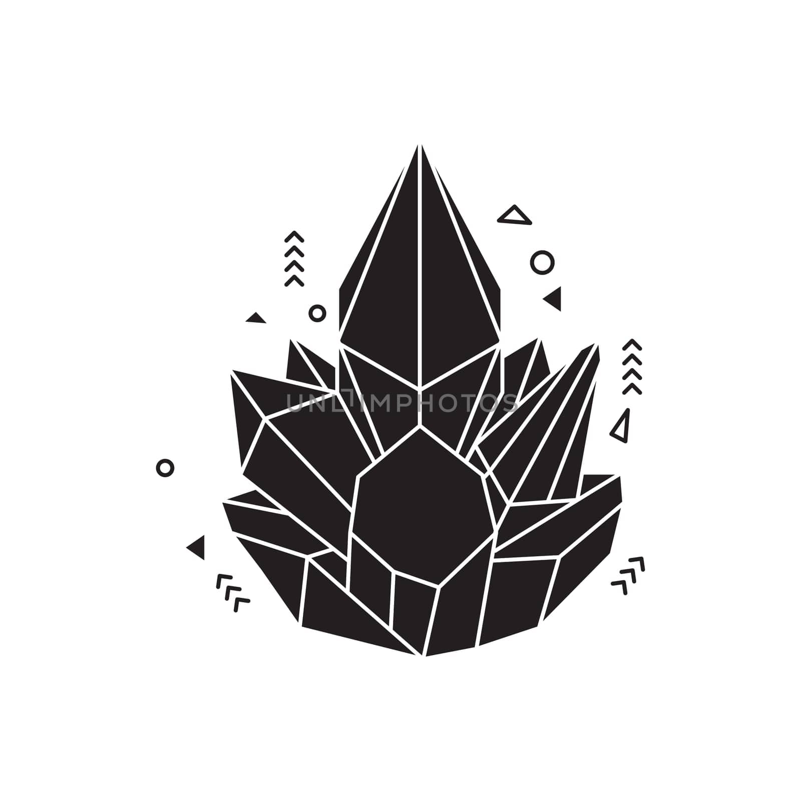 Crystal silhouette icons Sign kit of gemstone. Mineral pictogram collection includes emerald
