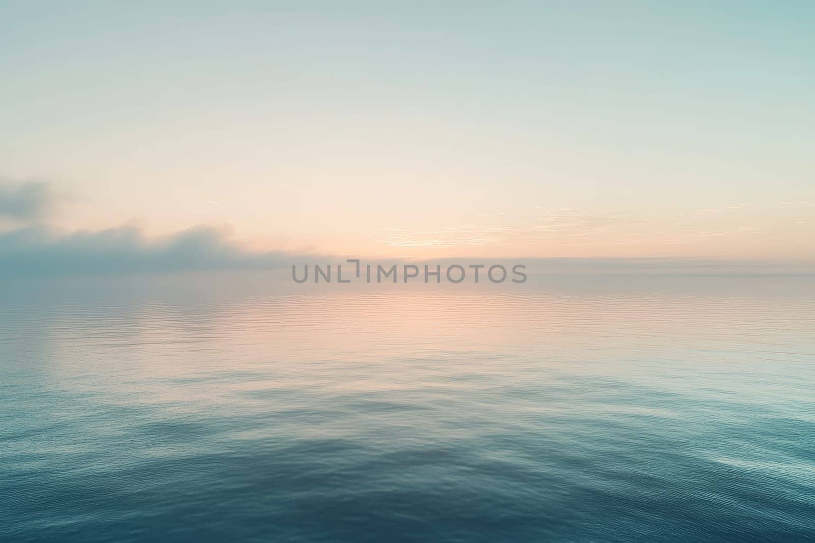 Soft, pastel-hued seascape with gentle waves and misty horizon blending sky and water.