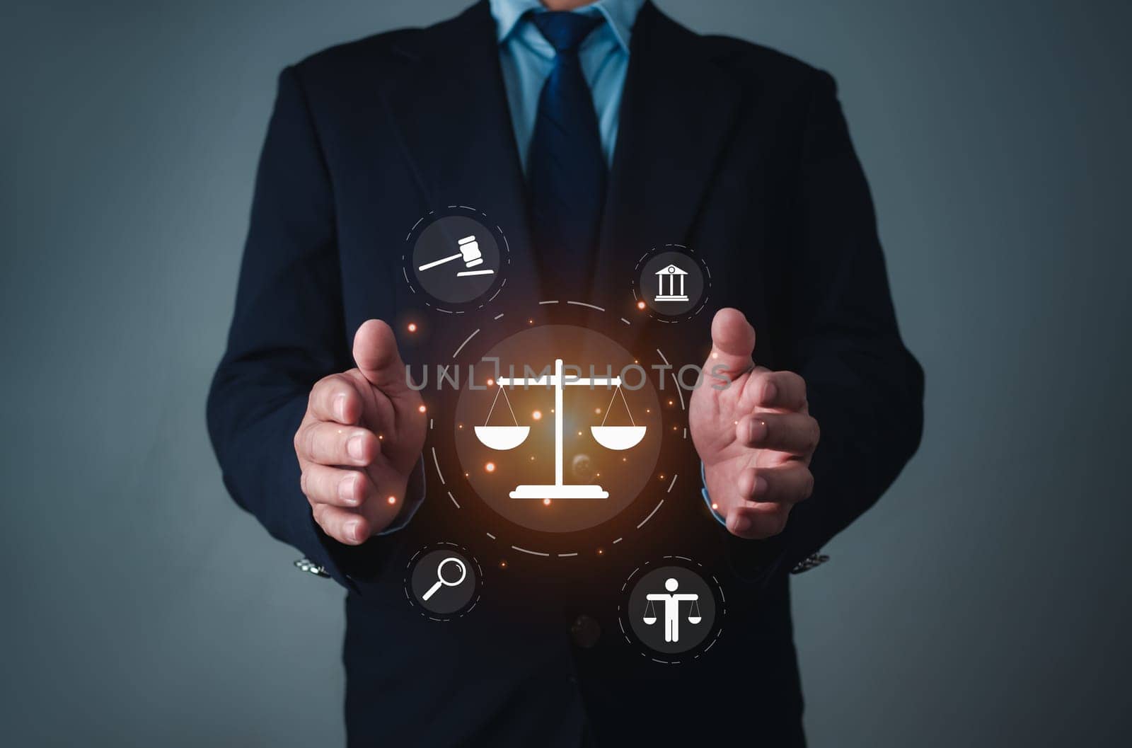 Businessman holding virtual global law icons on for business legal advice, Labor law, Lawyer, Attorney at law, Legal advice business concept, Lawyer icon, Lawyer man, Lawyer background.