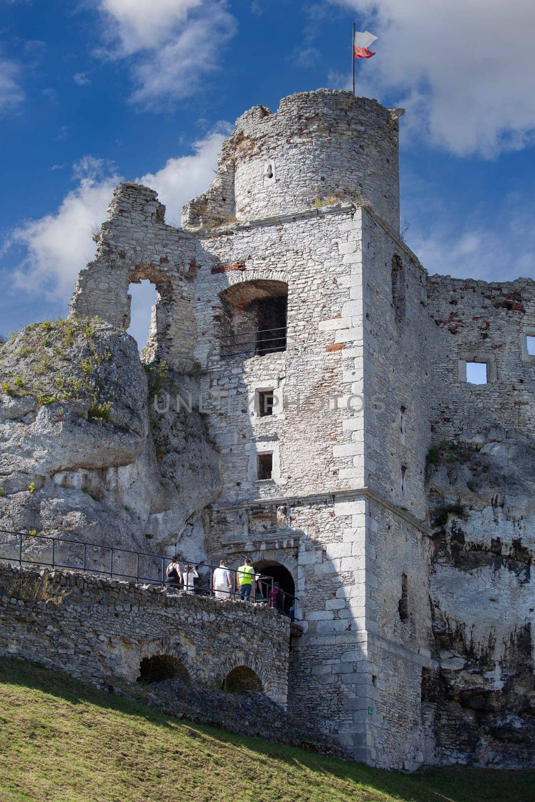 Ogrodzieniec  Podzamcze, Poland - August 31  2017: Ruins of 14th century medieval castle  Ogrodzieniec Castle  Trail of the Eagles Nests