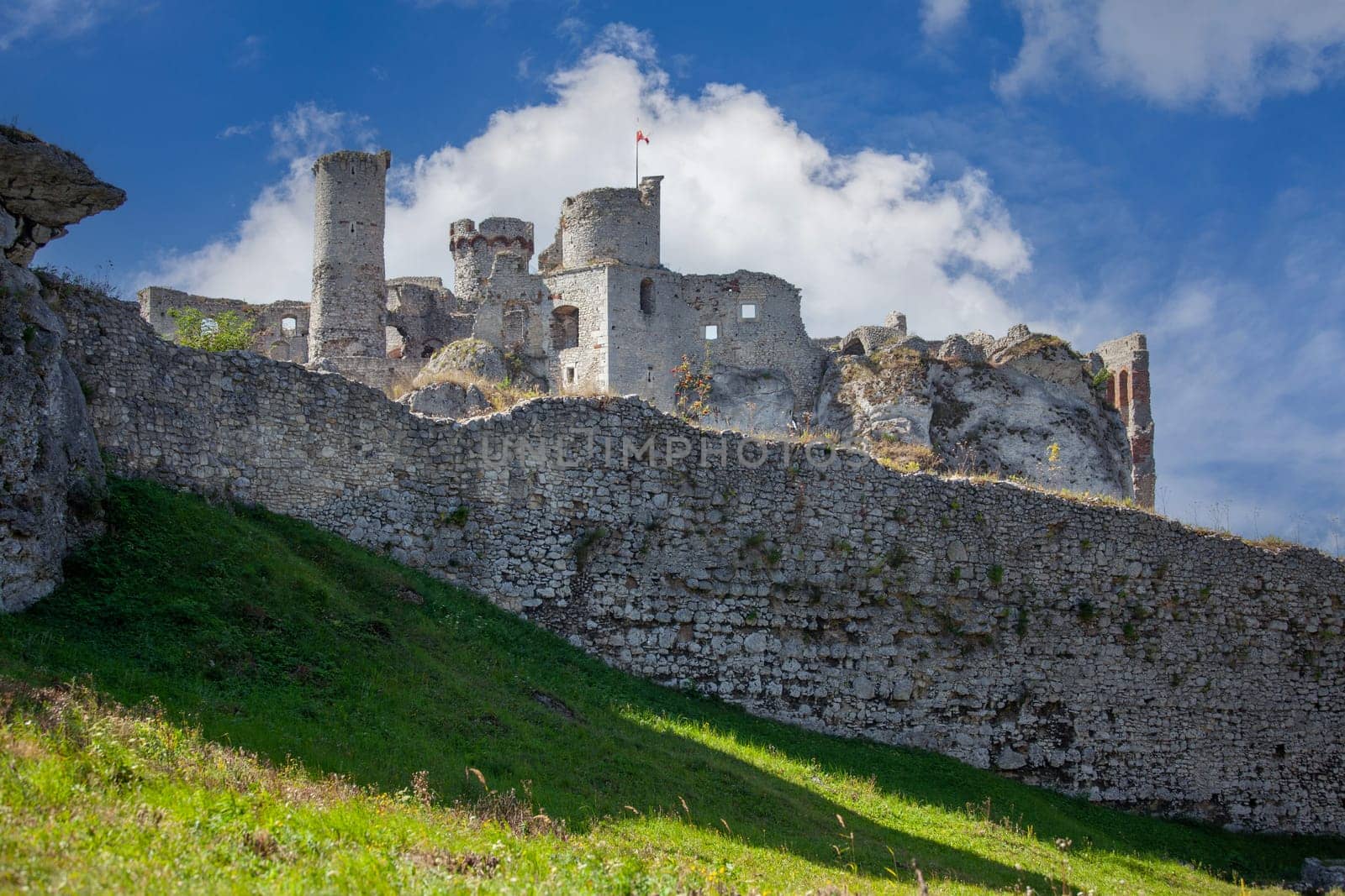 Ogrodzieniec  Podzamcze, Poland - August 31  2017: Ruins of 14th century medieval castle  Ogrodzieniec Castle  Trail of the Eagles Nests