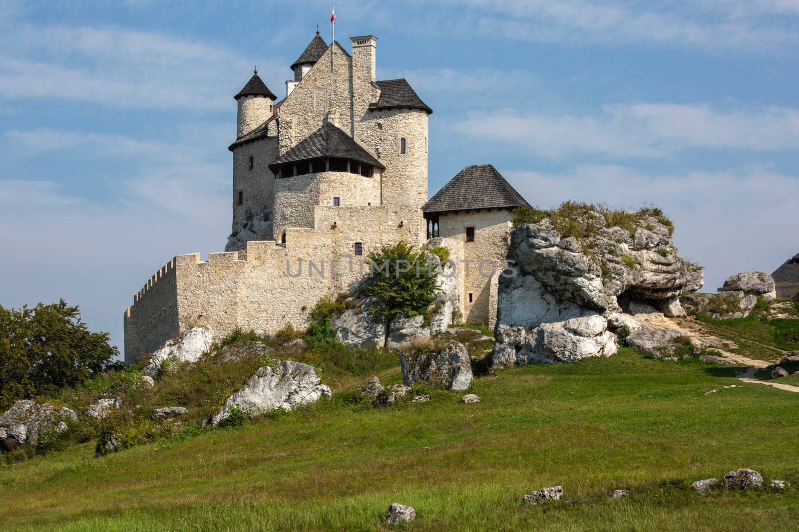 Bobolice Castle, Silesia, Poland - September 16, 2020: Medieval gothic royal Bobolice Castle located on the Polish Jurassic Highland