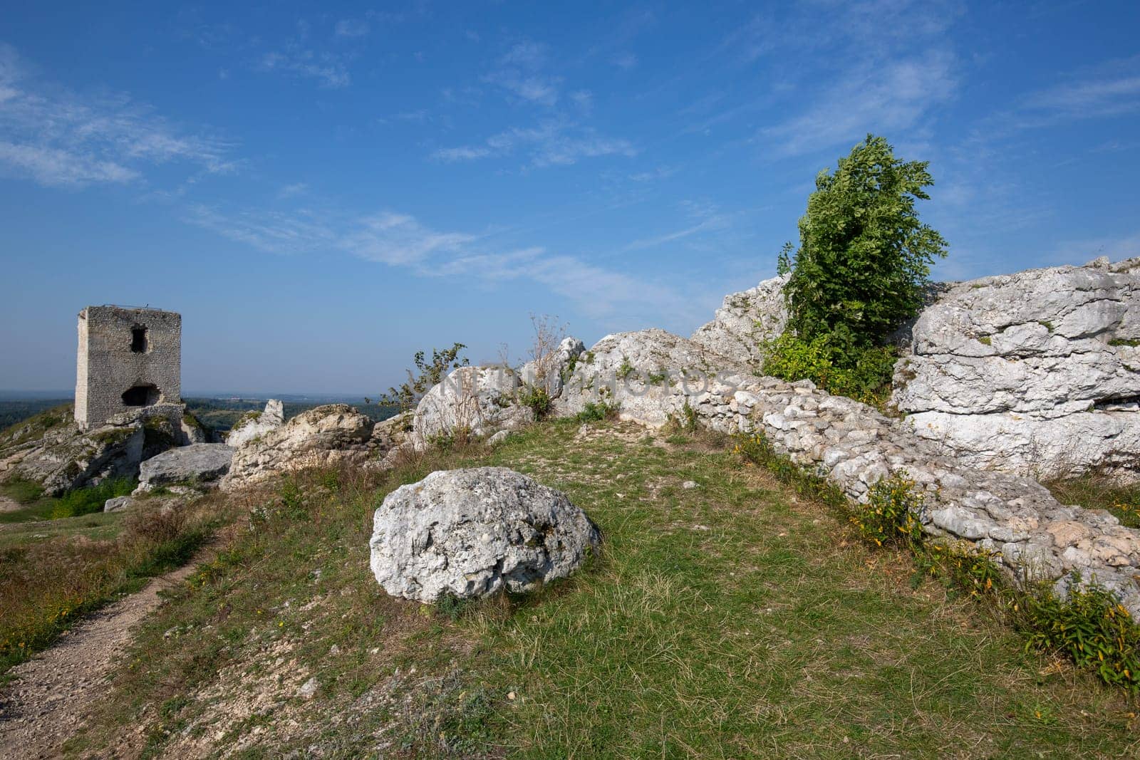 Olsztyn, Silesia, Poland - September 16, 2020: Ruins of medieval gothic Olsztyn Castle located on the Polish Jurassic Highland
