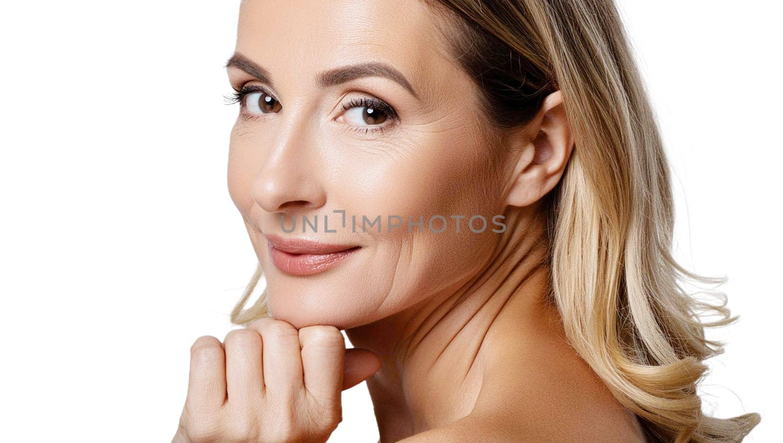 Beautiful middle aged woman isolated on white background