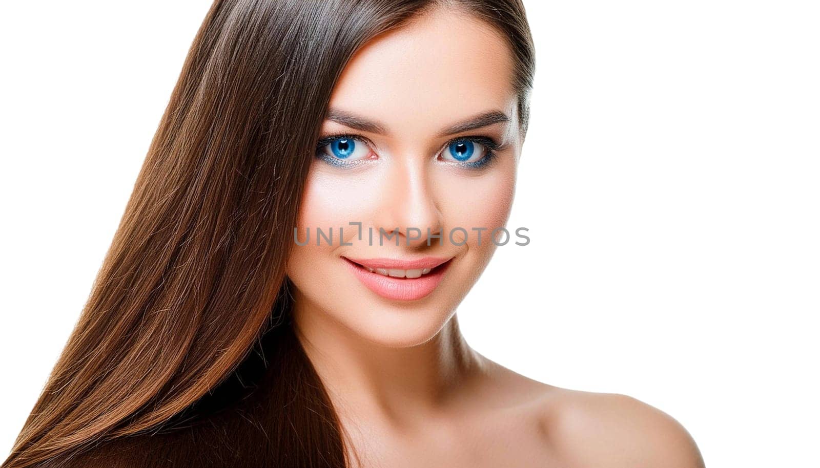 Beautiful young woman with perfect makeup isolated on white background