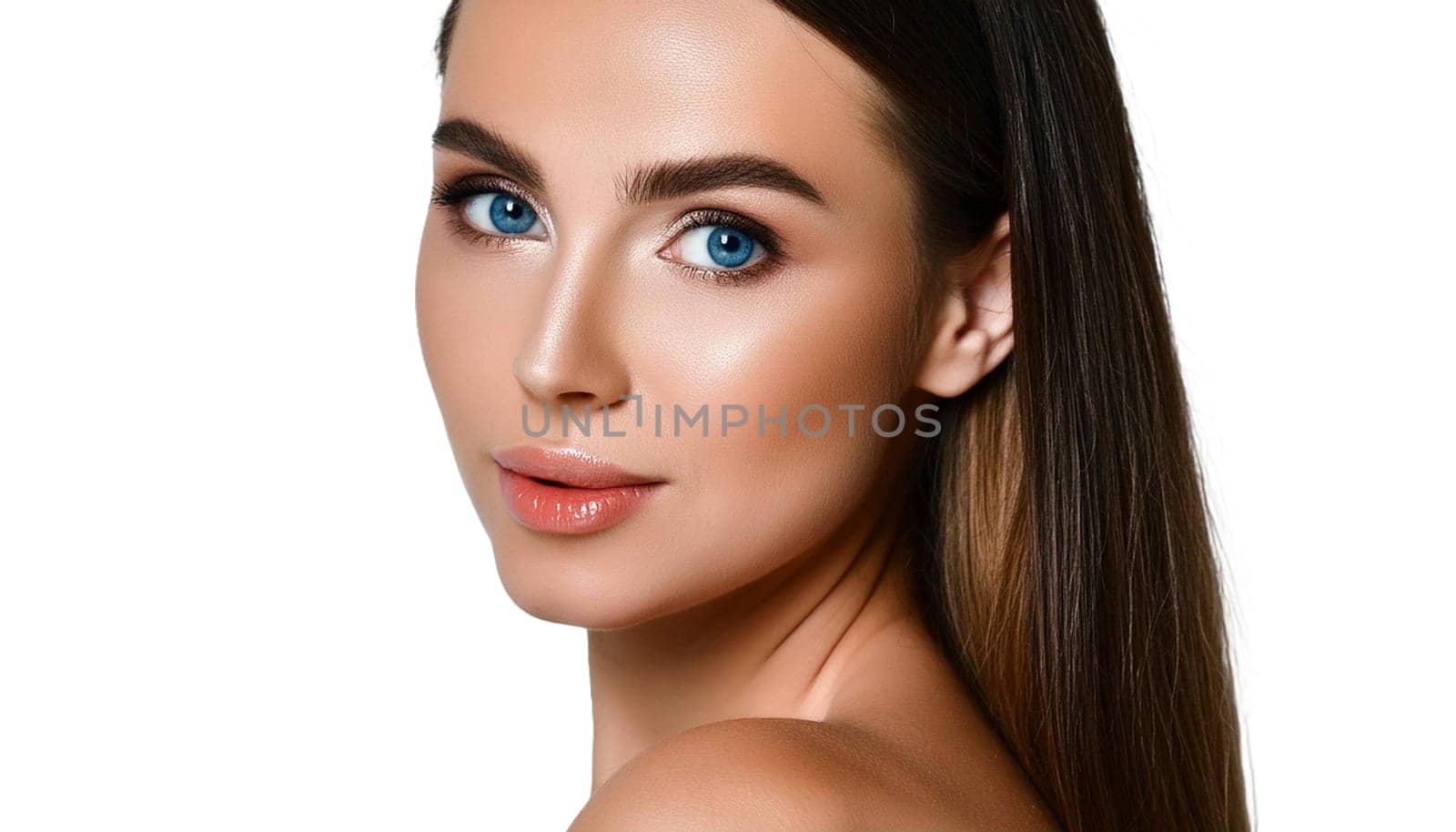 Beautiful young woman with perfect makeup isolated on white background