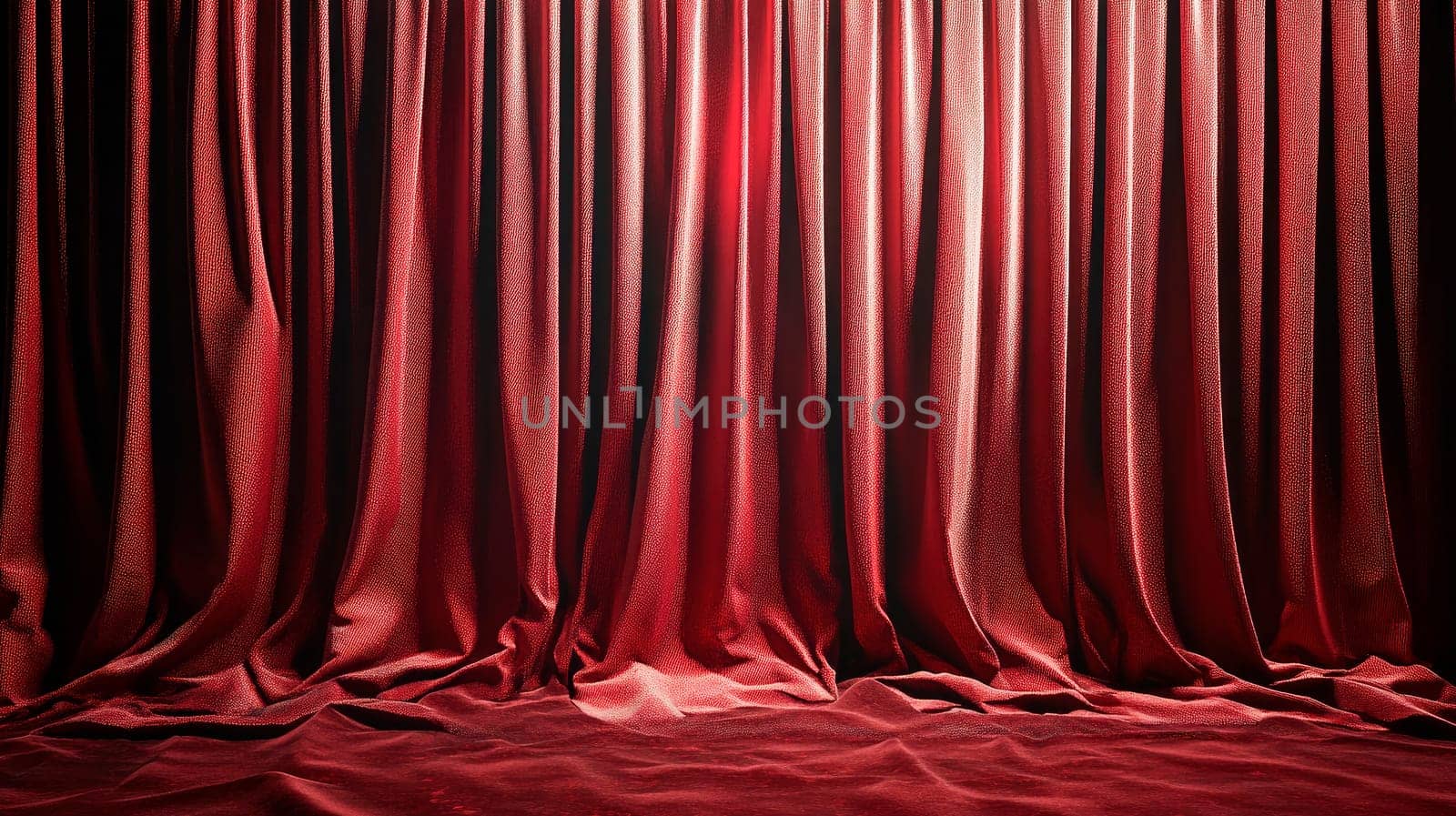 Empty theater stage with red curtains. AI generated