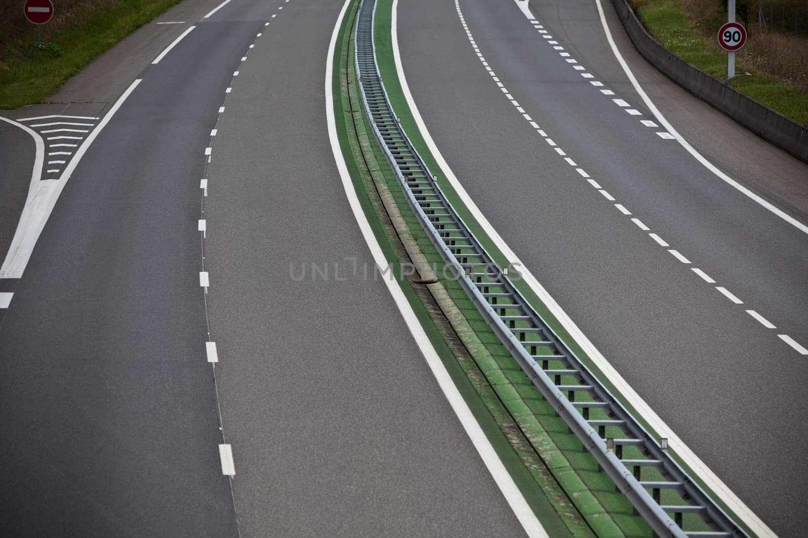 Highway through France at summer time. Top view