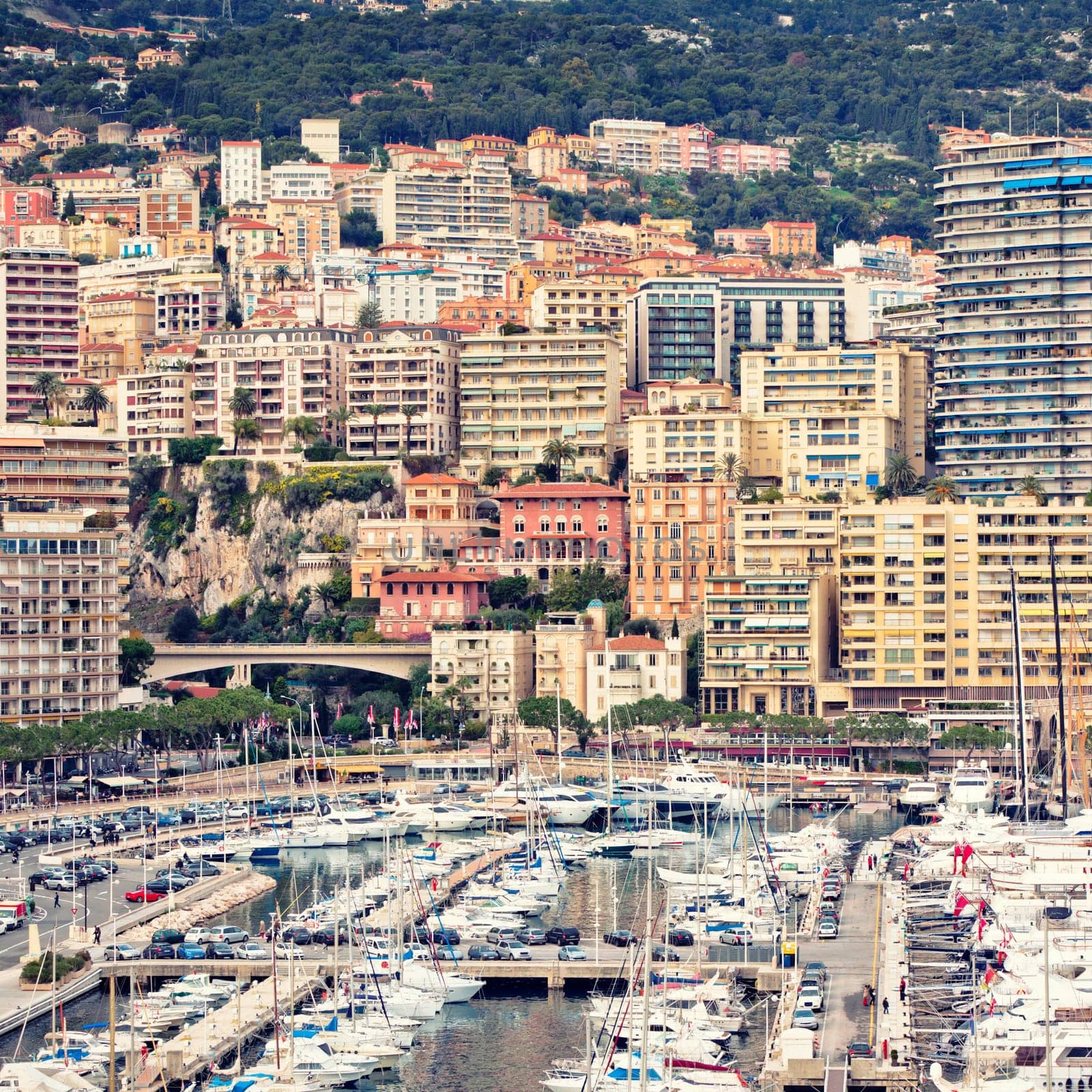Monaco Harbour, Monte Carlo, view. Square filtered shot
