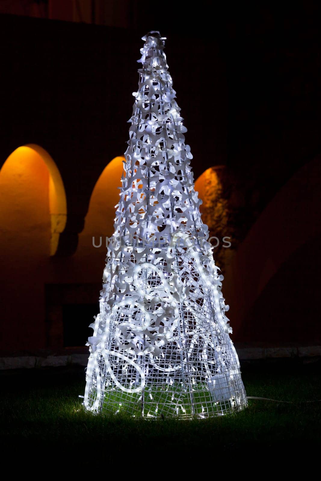 Outdoor Pine christmas tree figure with white lights
