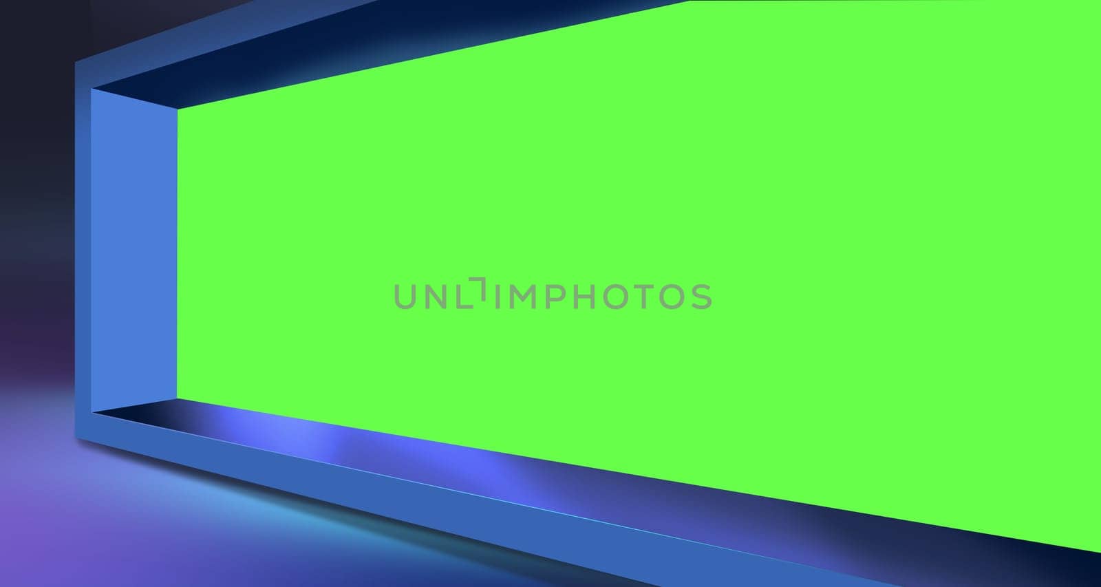 3d frame with big green screen chroma key. 3d illustration
