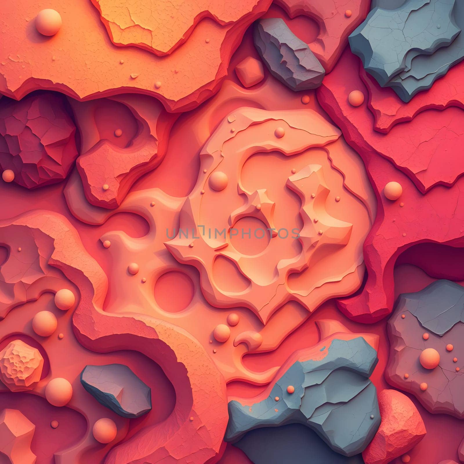 A striking composition of colorful abstract textures displays layered forms and smooth curves reminiscent of natural geological structures, creating a captivating visual experience.