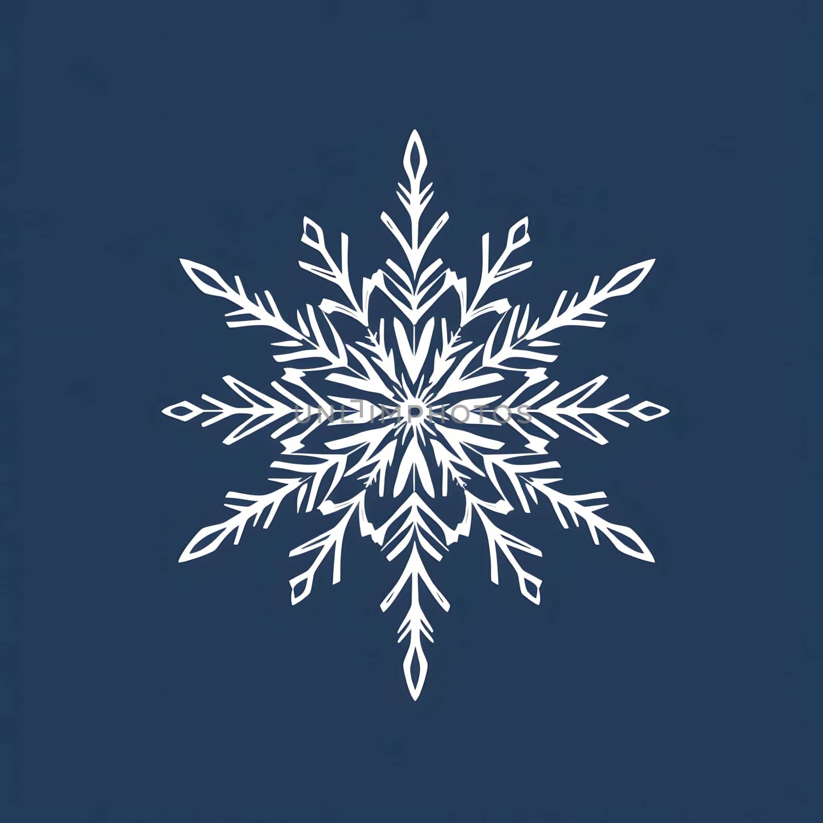 A detailed snowflake pattern displays elegant shapes and lines against a deep blue background, capturing the essence of winter's beauty and chill.