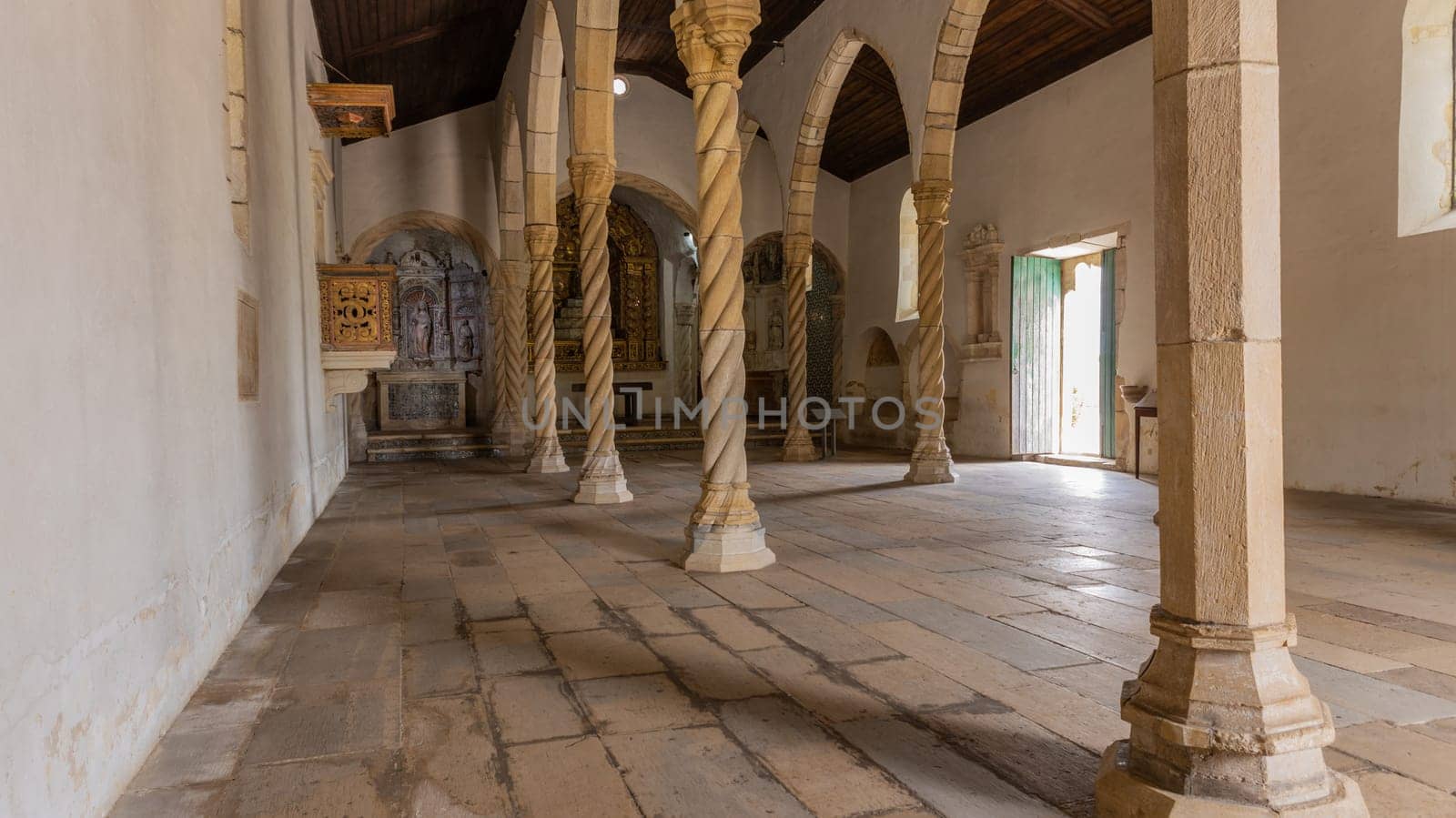 Montemor-o-Velho, Portugal, July 8, 2024: Church of Santa Maria da Alcacova at Montemor-o-Velho town in Portugal.