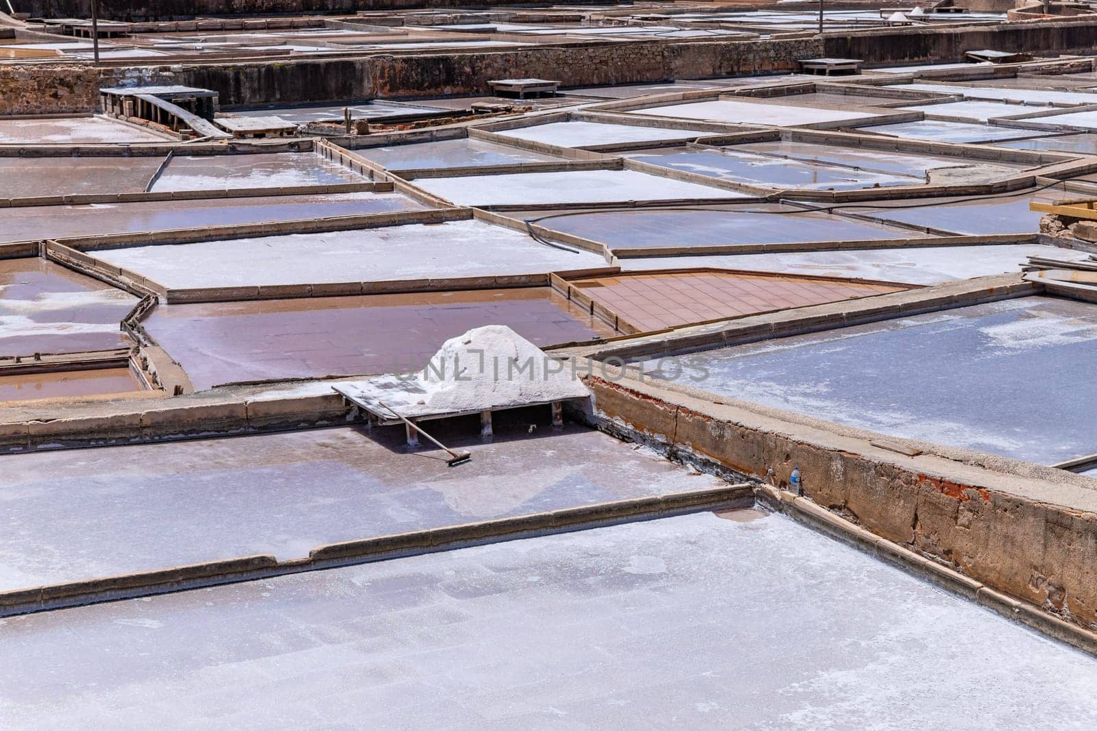Production of salt by evaporation in Salinas of Rio Maior. Portugal