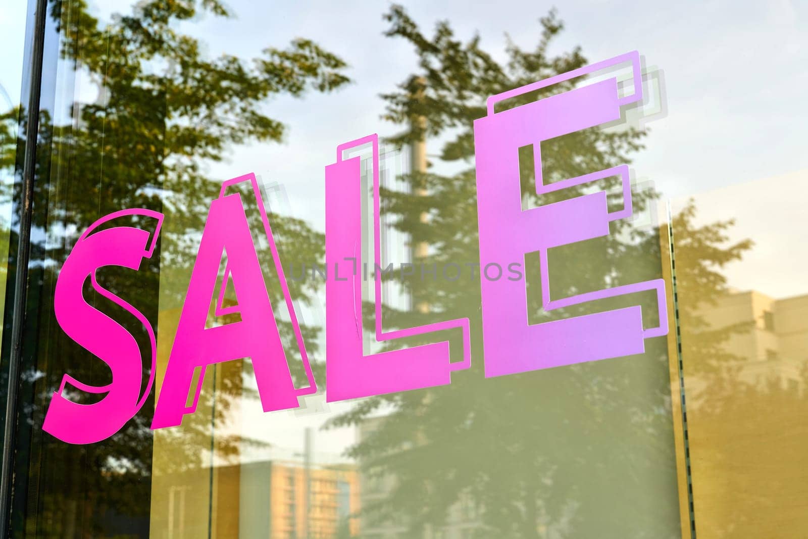 Shop window with the inscription Sale in the city center of Magdeburg in Germany