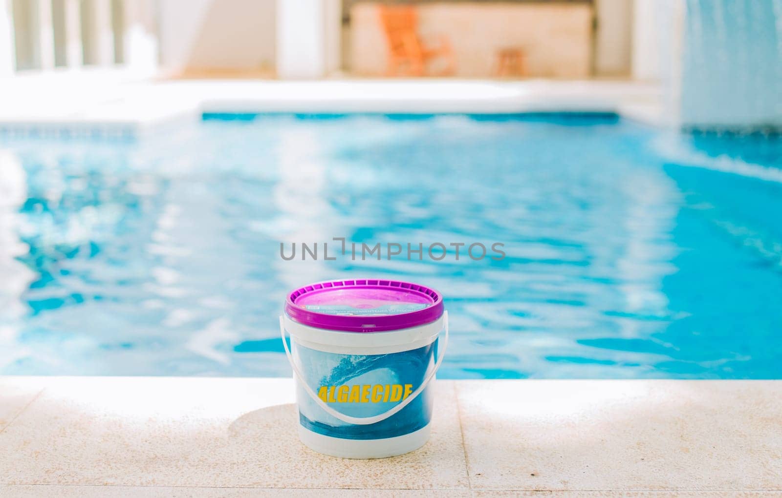Chemical algicide for cleaning and purity of swimming pools. Algicide powder for cleaning and purifying swimming pools