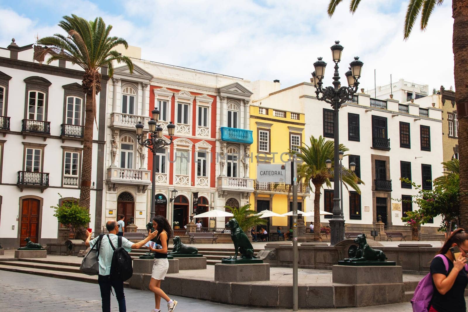 Gran Canaria, Spain, Las Palmas - Jul 22, 2024. Directly in front of the Cathedral of Santa Ana is the square of the same name. The square connects the old town hall with the cathedral.