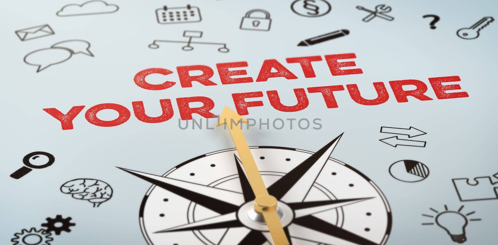 A compass with icons -  Create your future