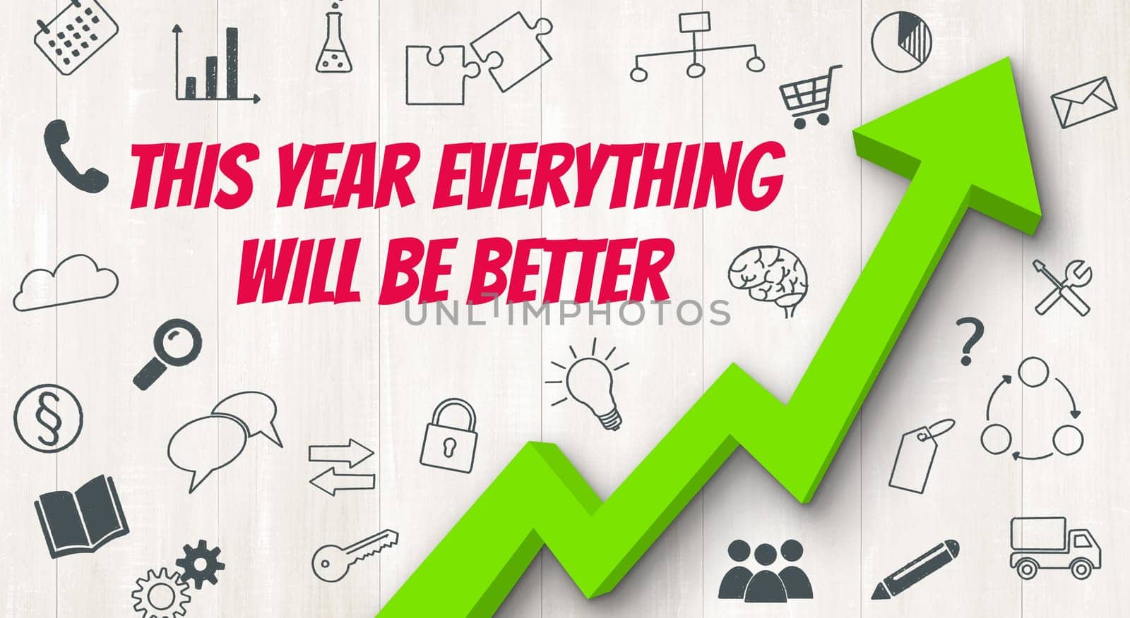 Ascending arrow with icons - This year everything will be better