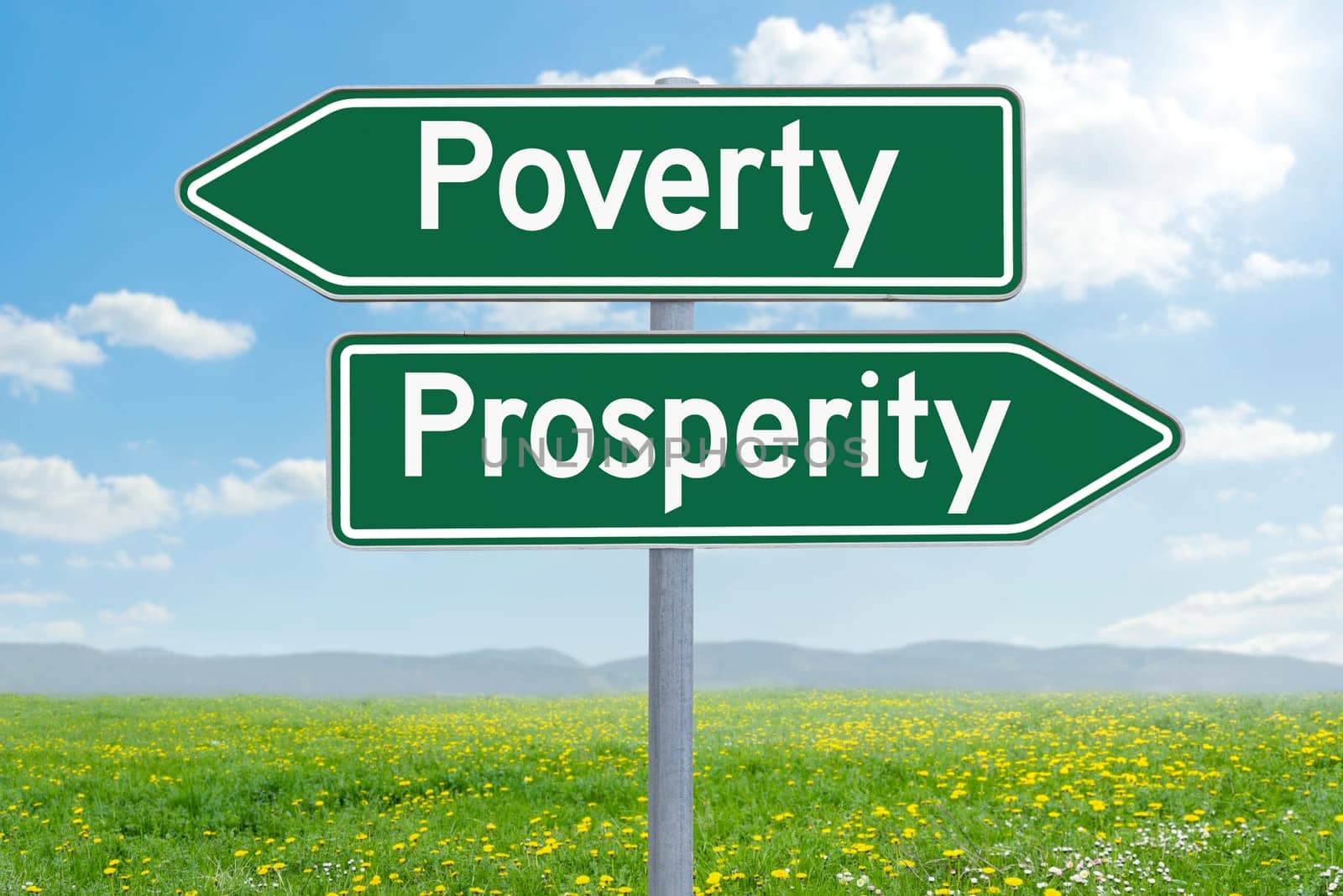 Two direction signs - Poverty or Prosperity