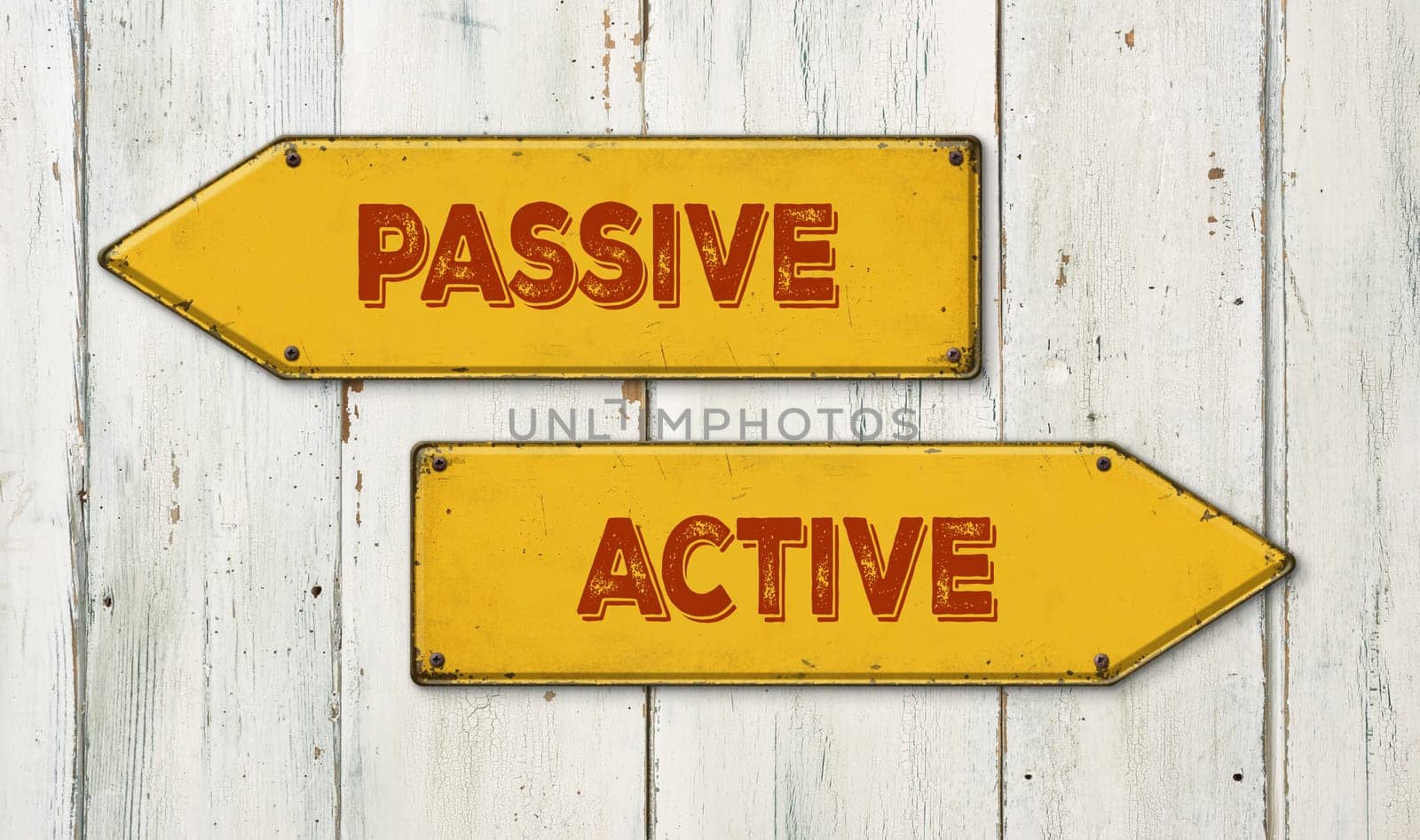 Direction signs on a wooden wall - Passive or Active