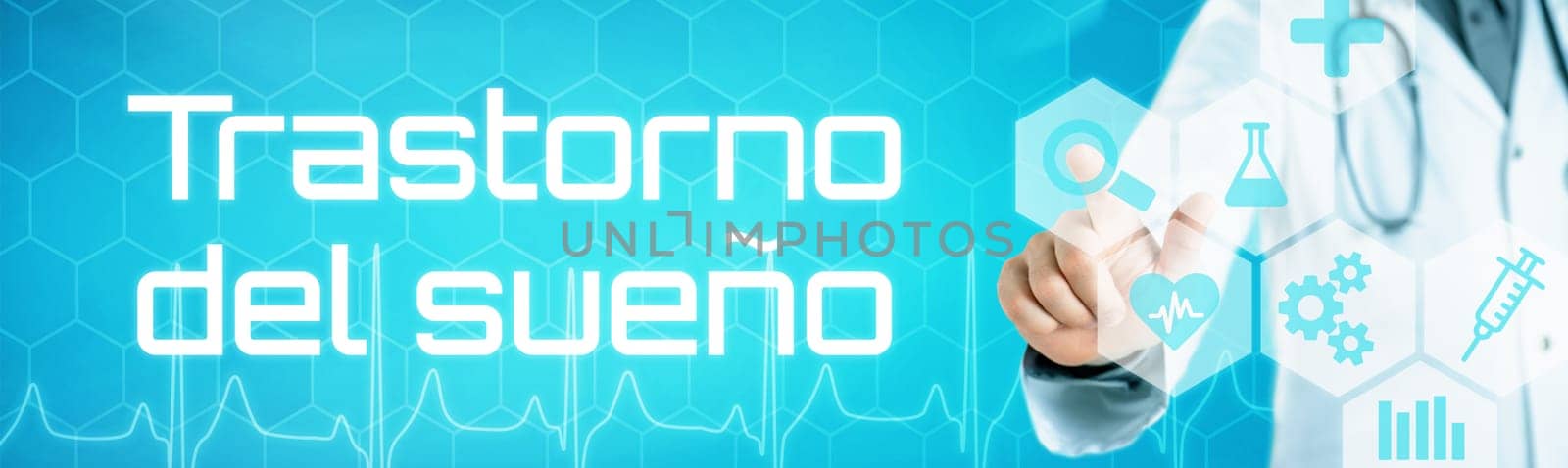 Doctor touching an icon on a futuristic interface - Sleep disorder in spanish