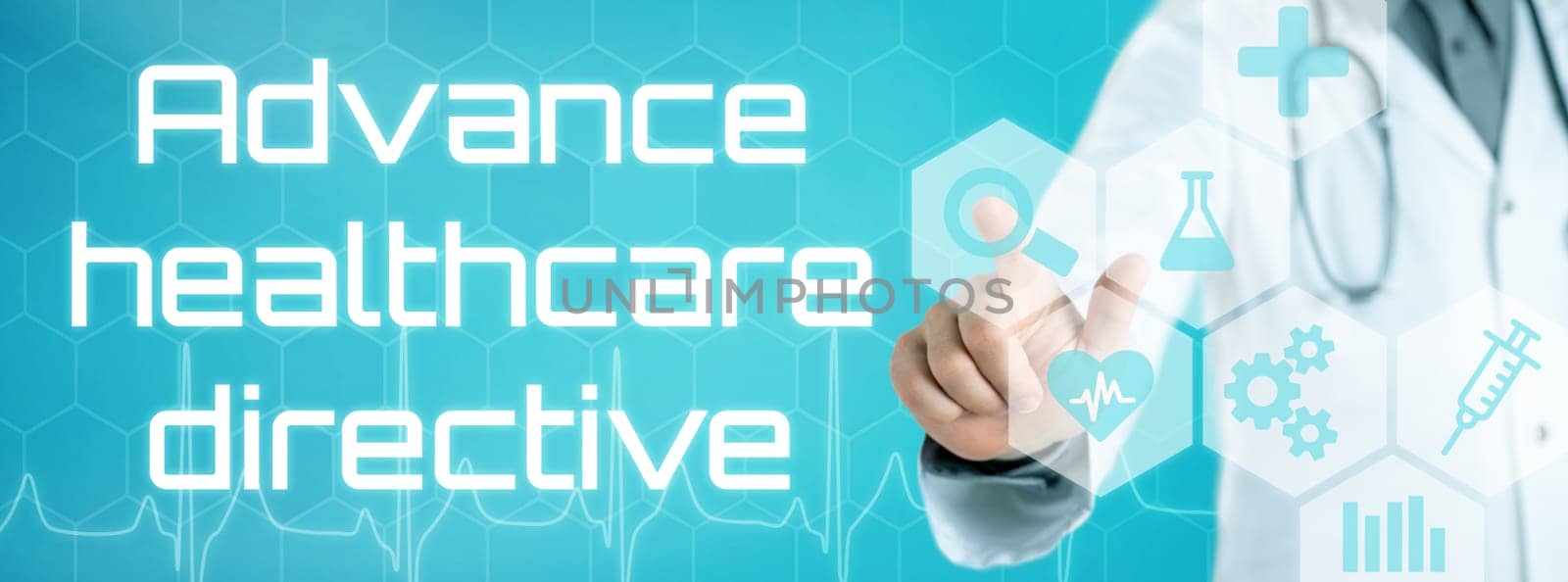 Doctor touching an icon on a futuristic interface - Advance healthcare directive