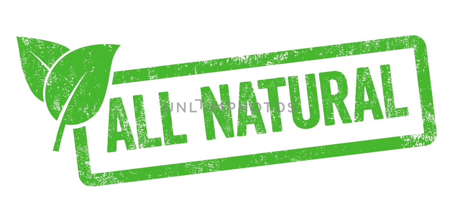 Green stamp isolated on a white background - All natural
