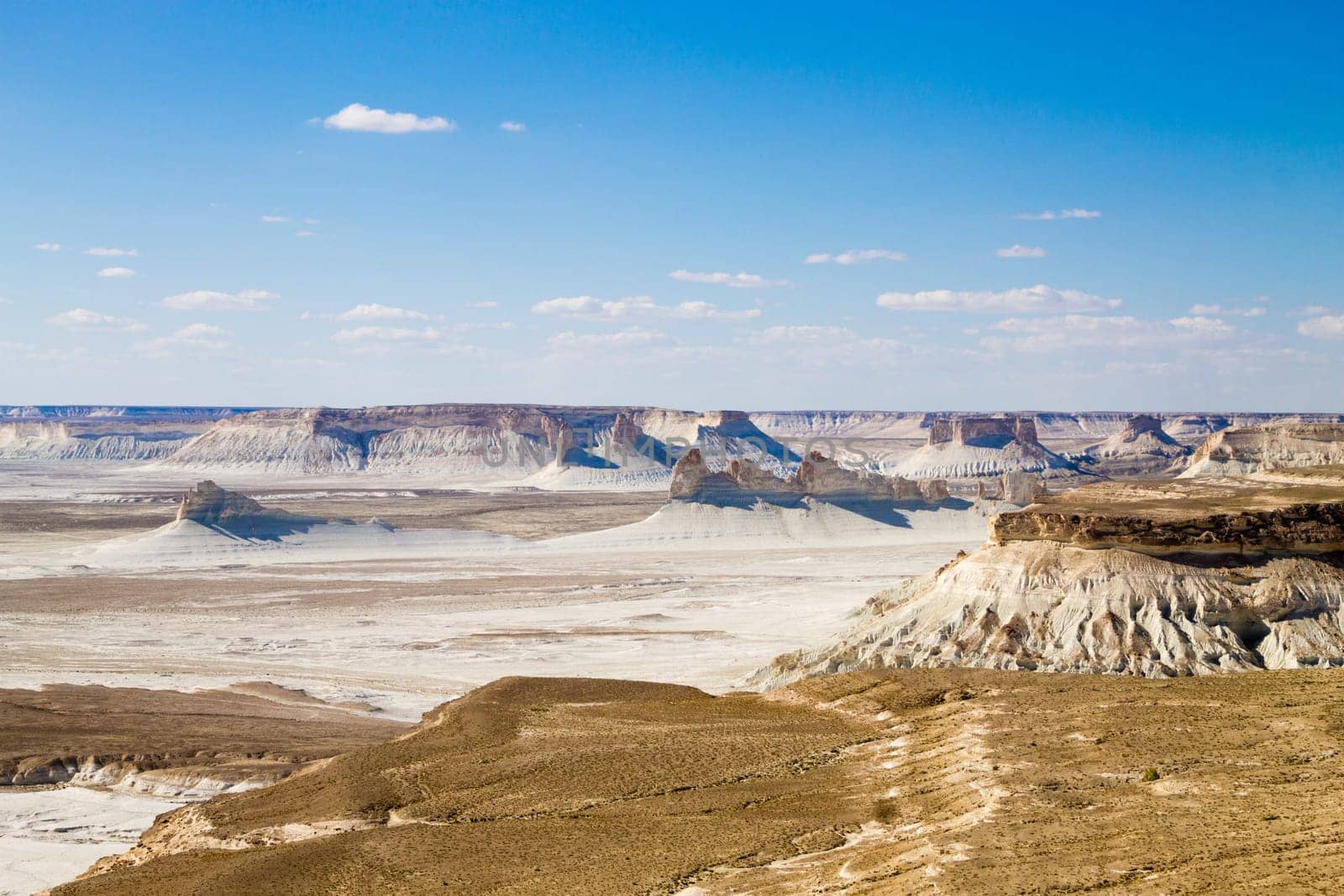 Bozzhira valley aerial view, Mangystau region, Kazakhstan. Beautiful central asia landmark