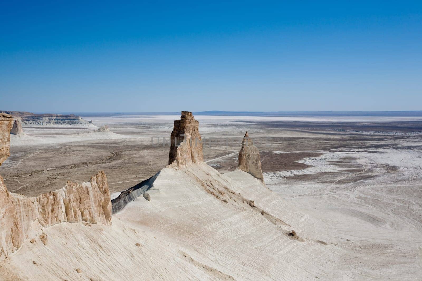 Stunning Mangystau landscape, Kazakhstan. Rock pinnacles view, Bozzhira valley. Central asia landmark