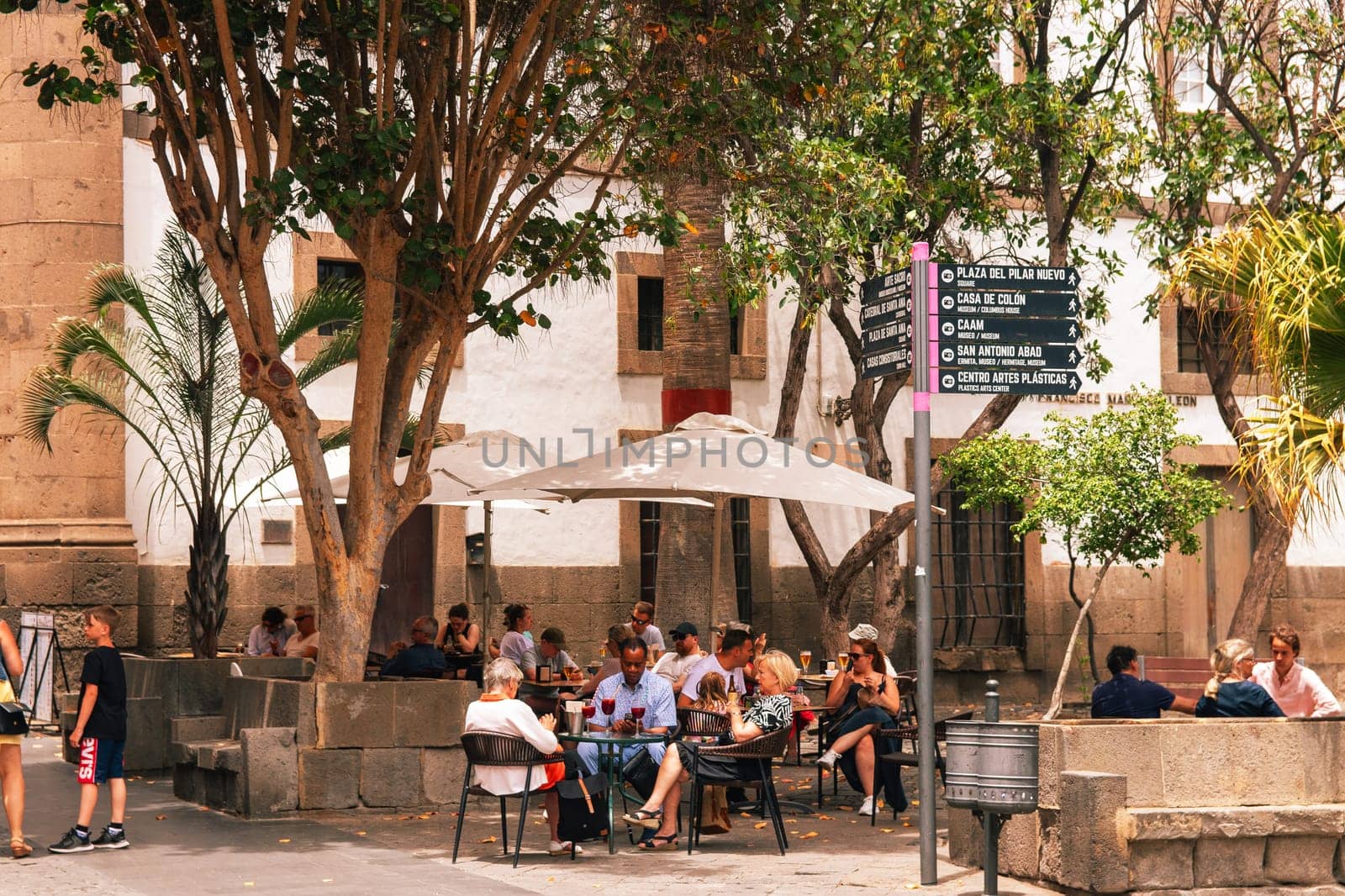 Gran Canaria, Spain, Canary Islands, Las Palmas - Jul 22, 2024. A street cafe in La Vegueta, as the historic old town of Las Palmas de Gran Canaria is called.