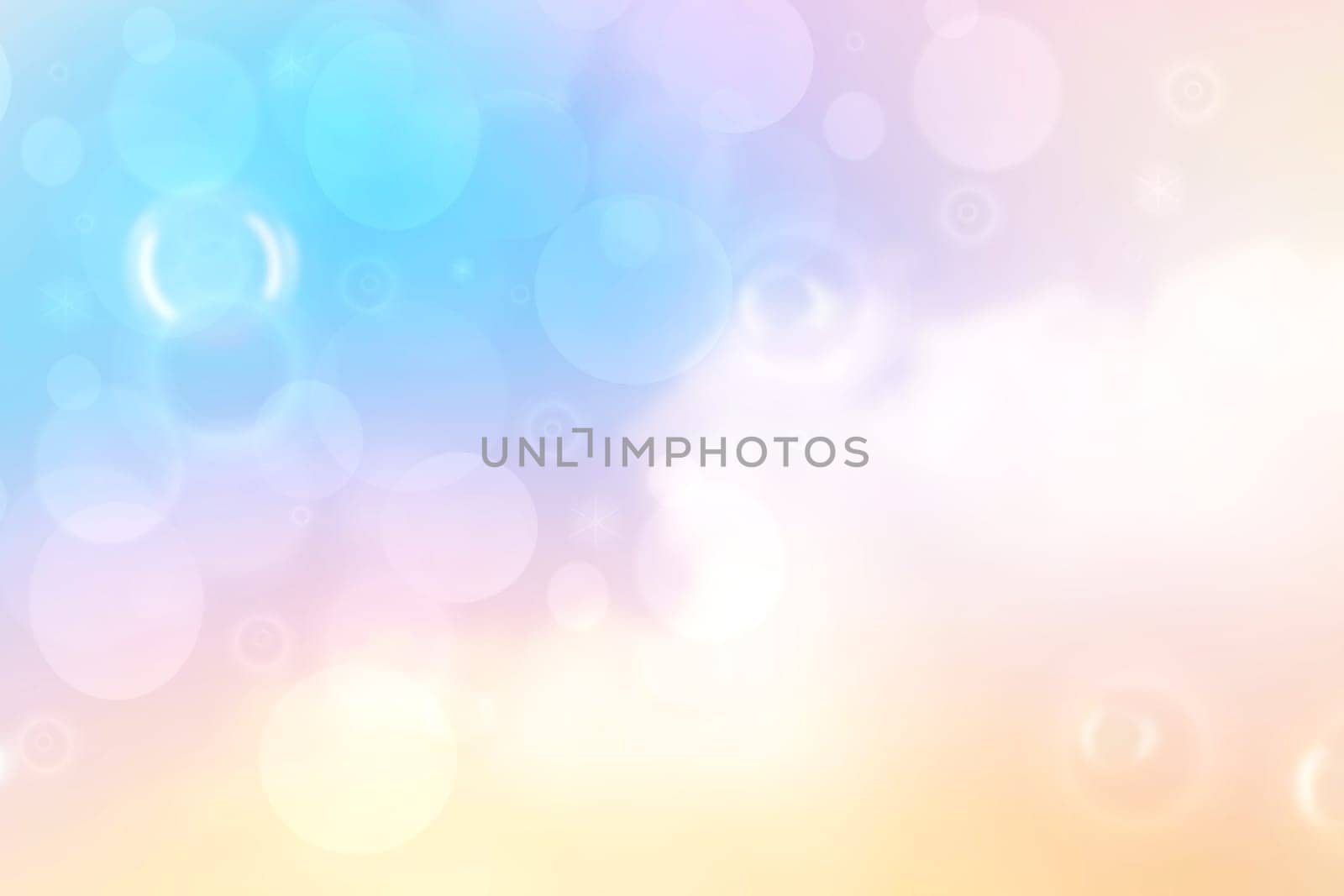 Abstract blurred fresh vivid spring summer light delicate pastel turquoise yellow bokeh background texture with bright circular soft color lights. Card concept. Beautiful backdrop illustration.