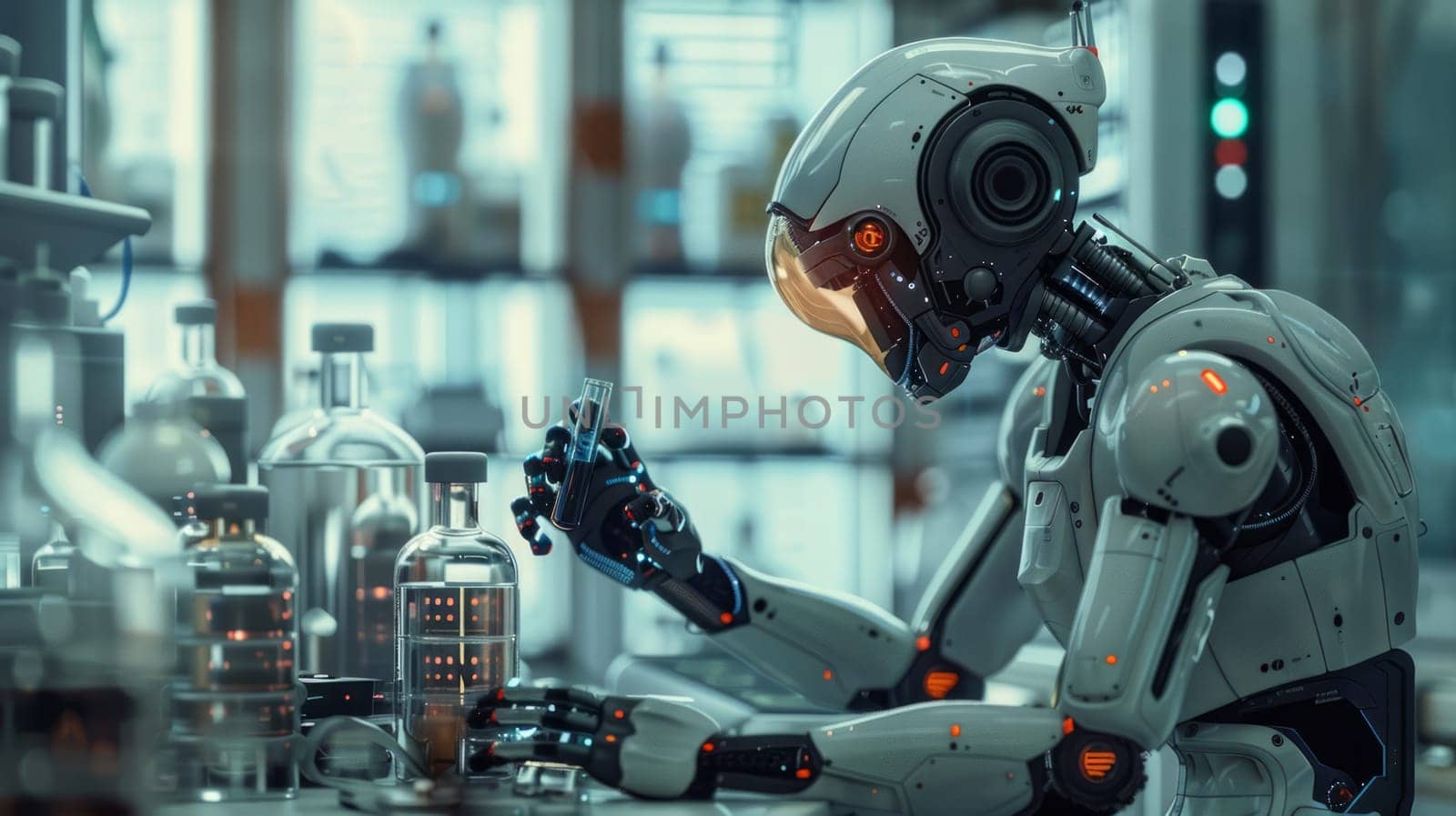 humanoid robot working in science laboratory .