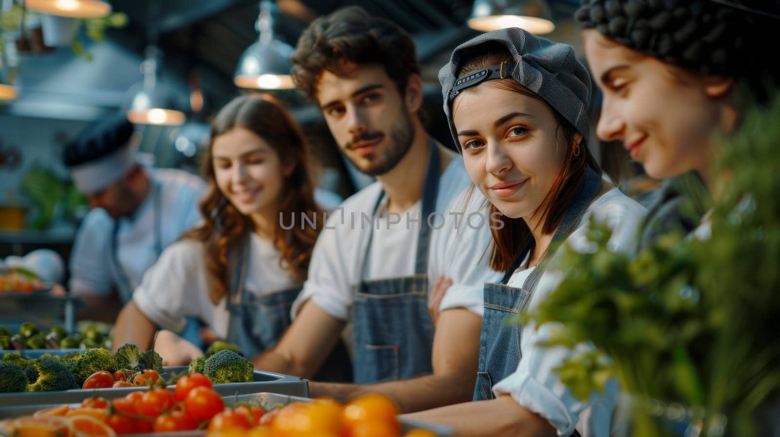 A group of young people during a cooking class.