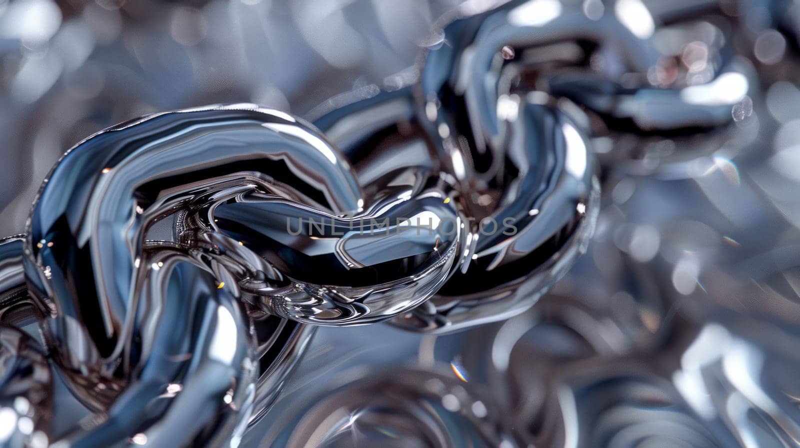 A close-up of shiny, interlocking metal chain links showing their strength and polished surface with detailed reflections